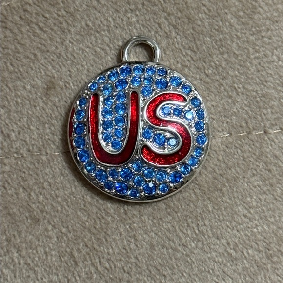 Swarovski Jewelry - Swarovski crystal blue & red engraved writing US necklace pendant